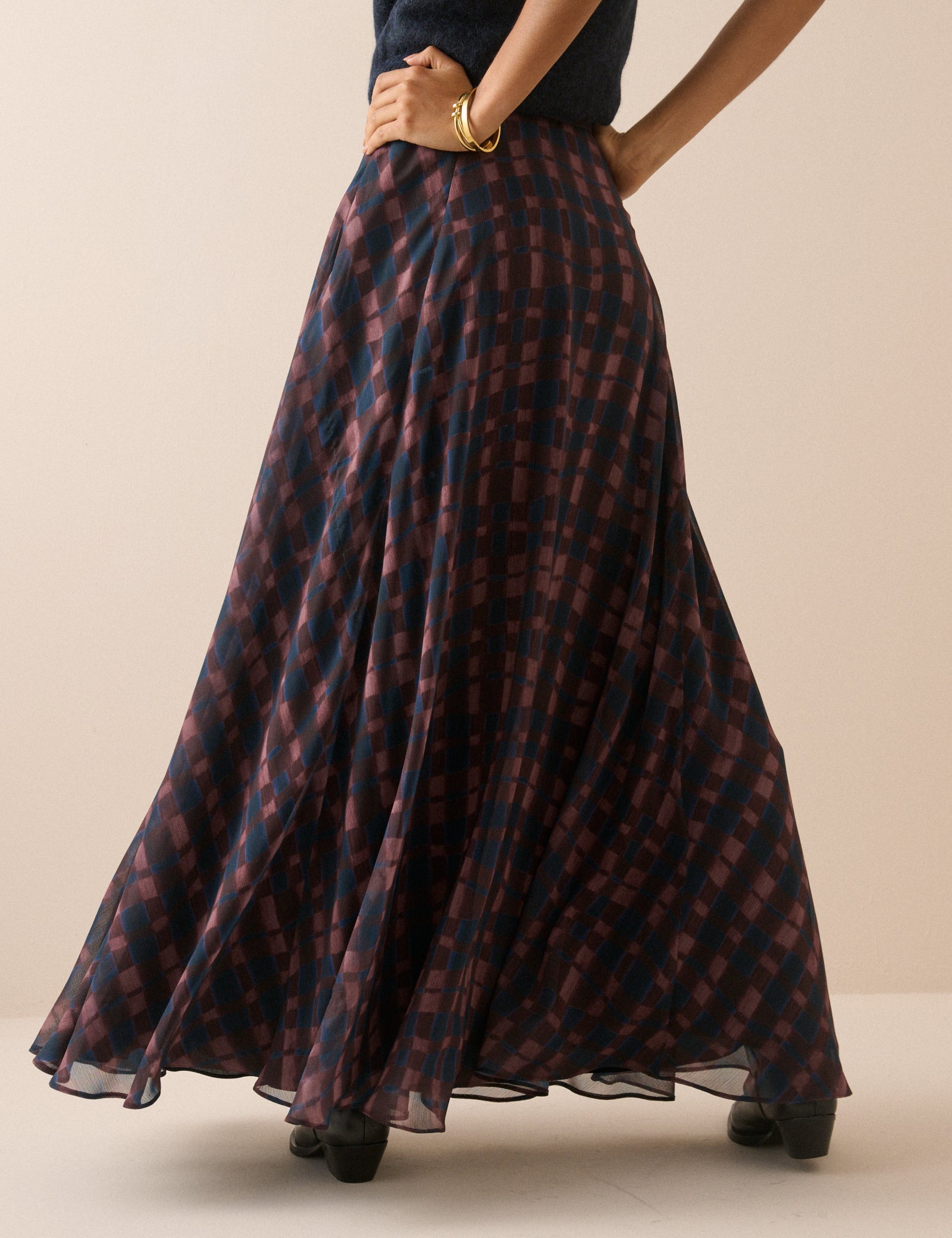 Women's Skirt - Blue and Burgundy Check Madden Maxi - product view 5