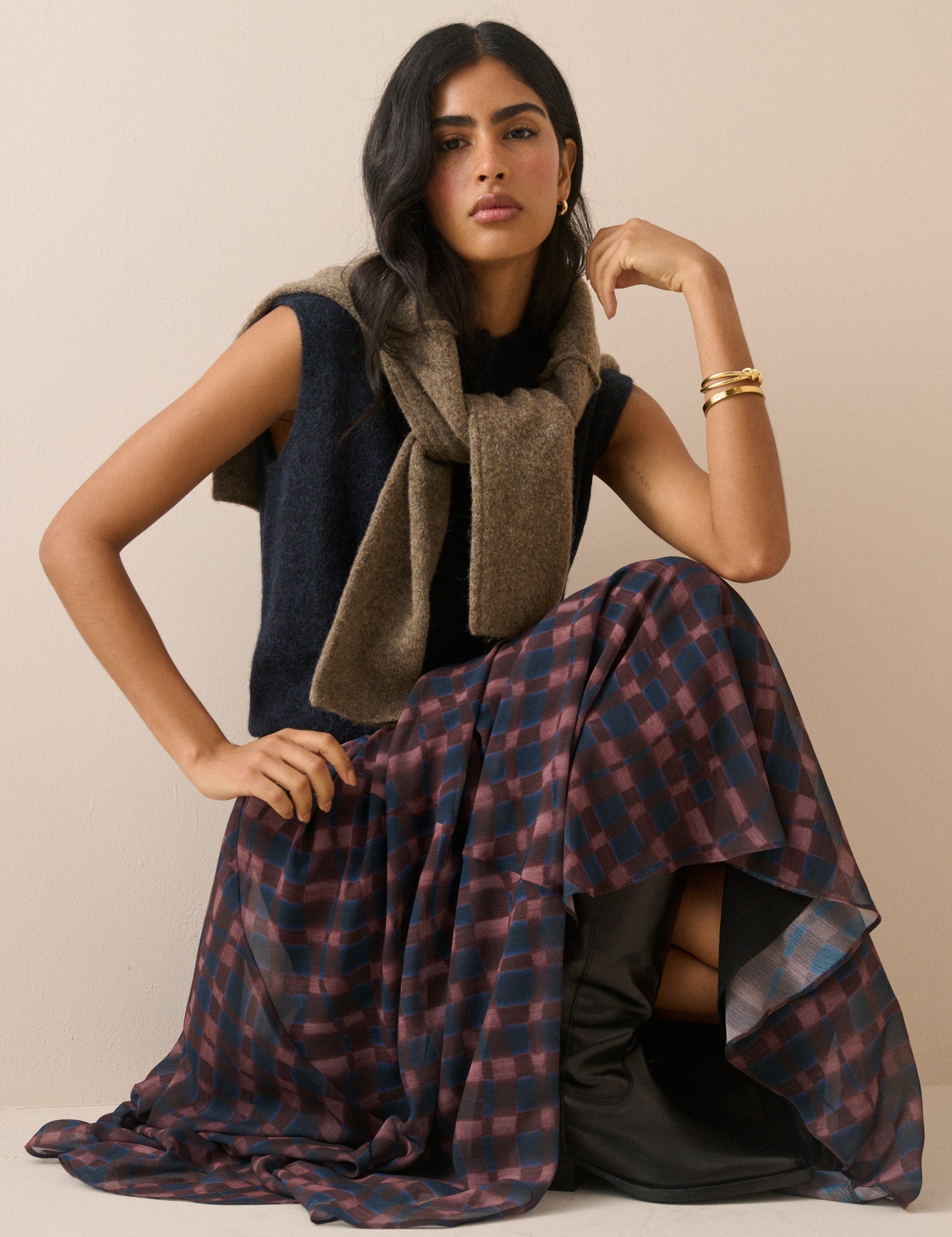 Women's Skirt - Blue and Burgundy Check Madden Maxi - product view 4