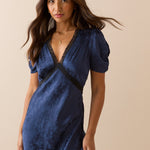 Women's Midi Dress - Navy Jacquard Floral Satin Nicolette - product view 2