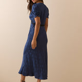 Women's Midi Dress - Navy Jacquard Floral Satin Nicolette - product view 5