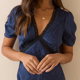 Women's Midi Dress - Navy Jacquard Floral Satin Nicolette - product view 4