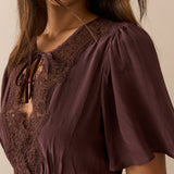 Women's Midi Dress - Brown Lace Trim Wynne - product view 2