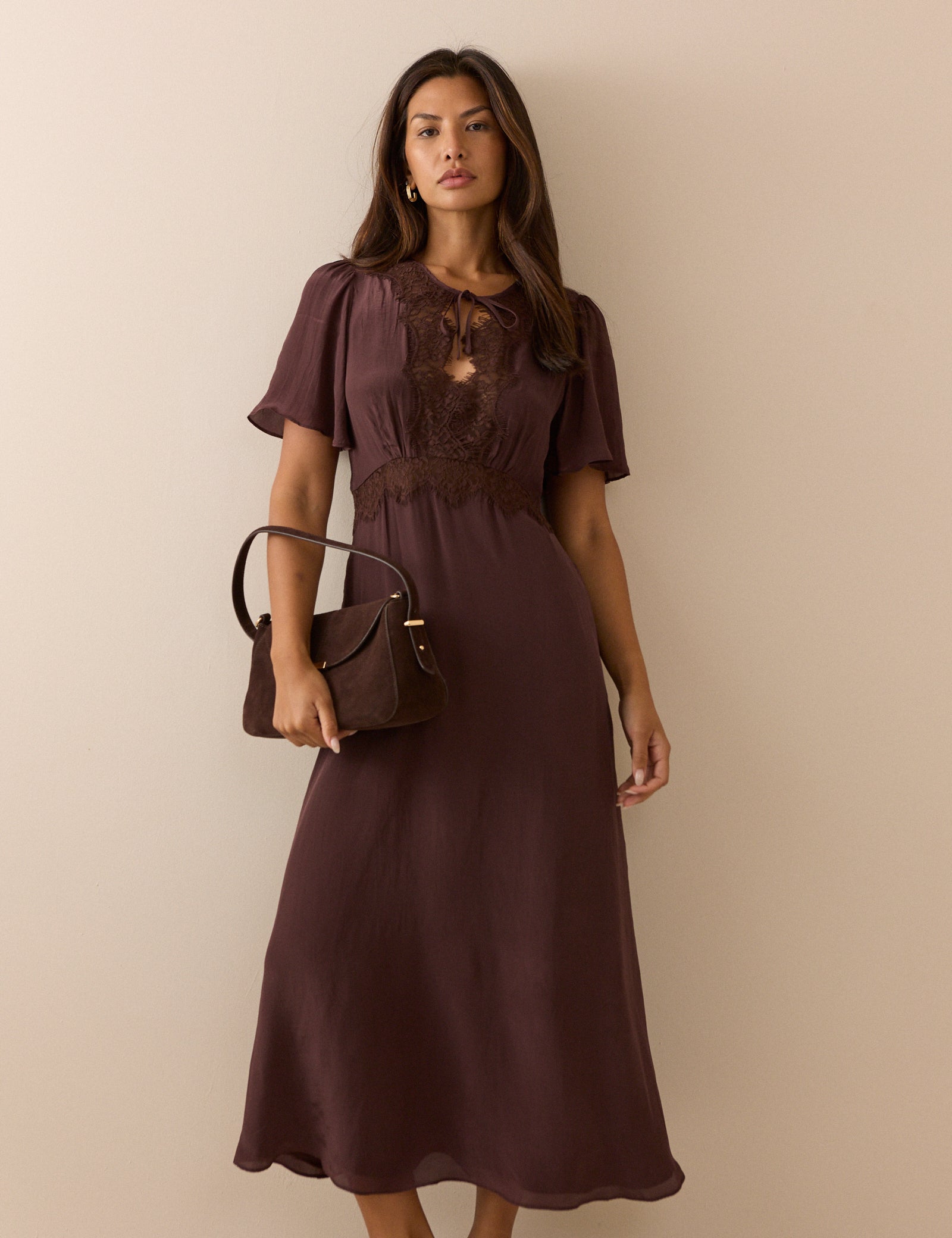 Women's Midi Dress - Brown Lace Trim Wynne - product view 5