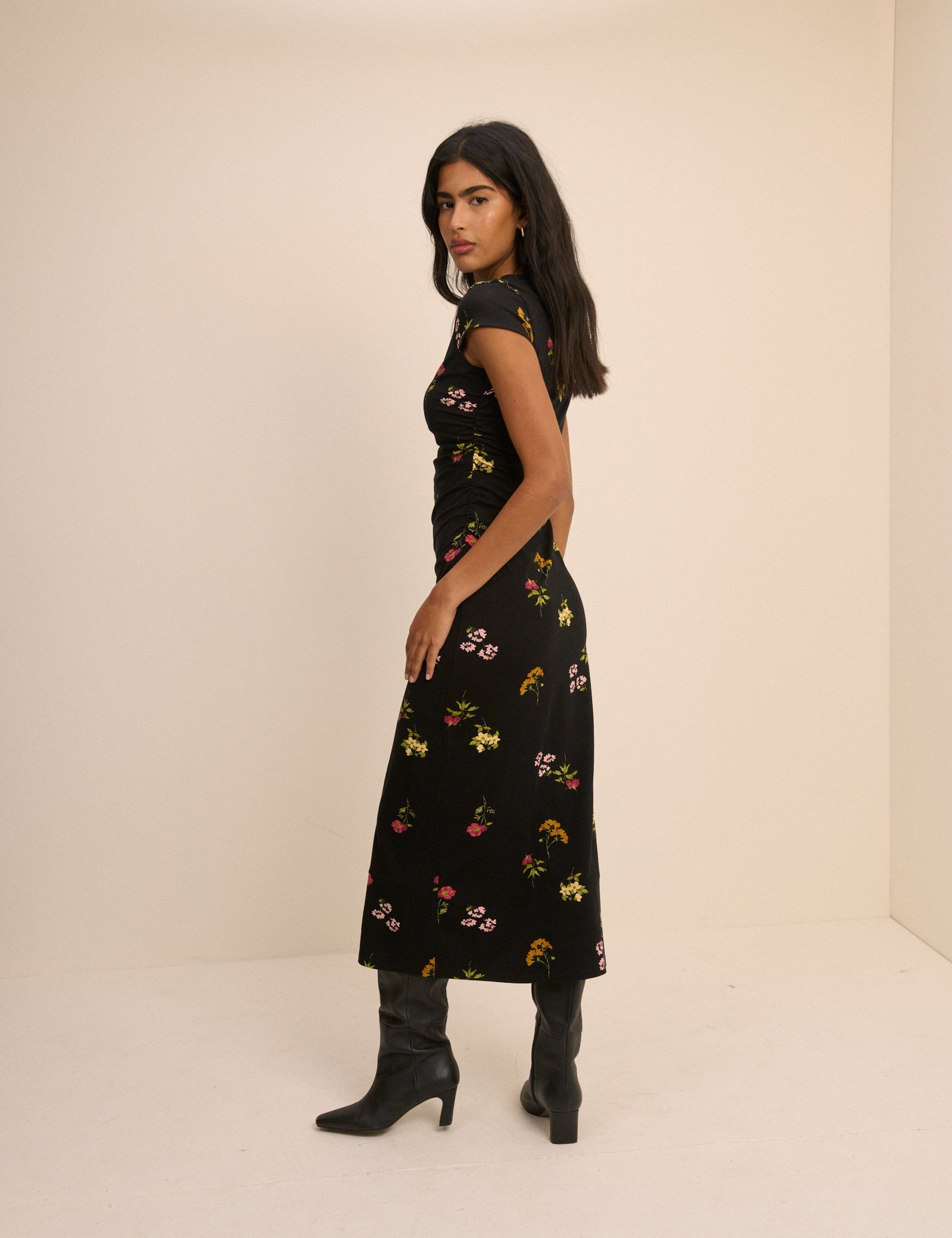 Women's Midi Dress - Black Floral Jersey Laurella - product view 5