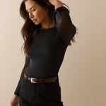 Women's Top - Black Jersey Mesh Long Sleeve - product view 3