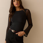 Women's Top - Black Jersey Mesh Long Sleeve - product view 1
