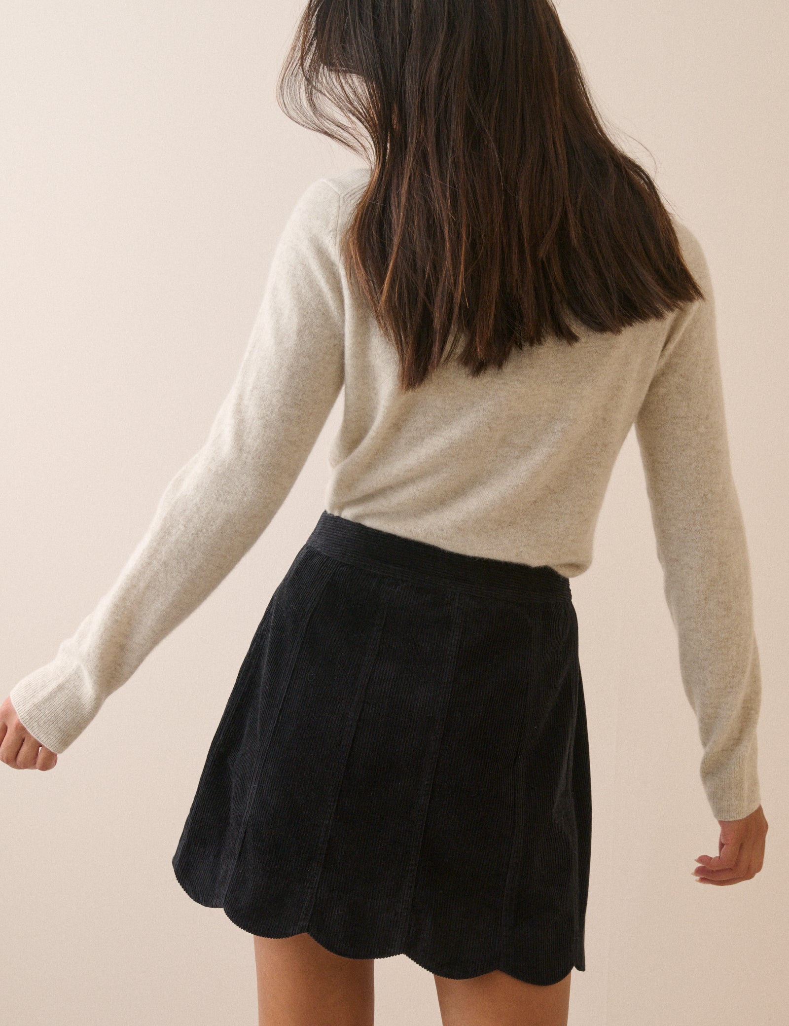 Women's Skirt - Black Cord Scallop Trim Mini - product view 5