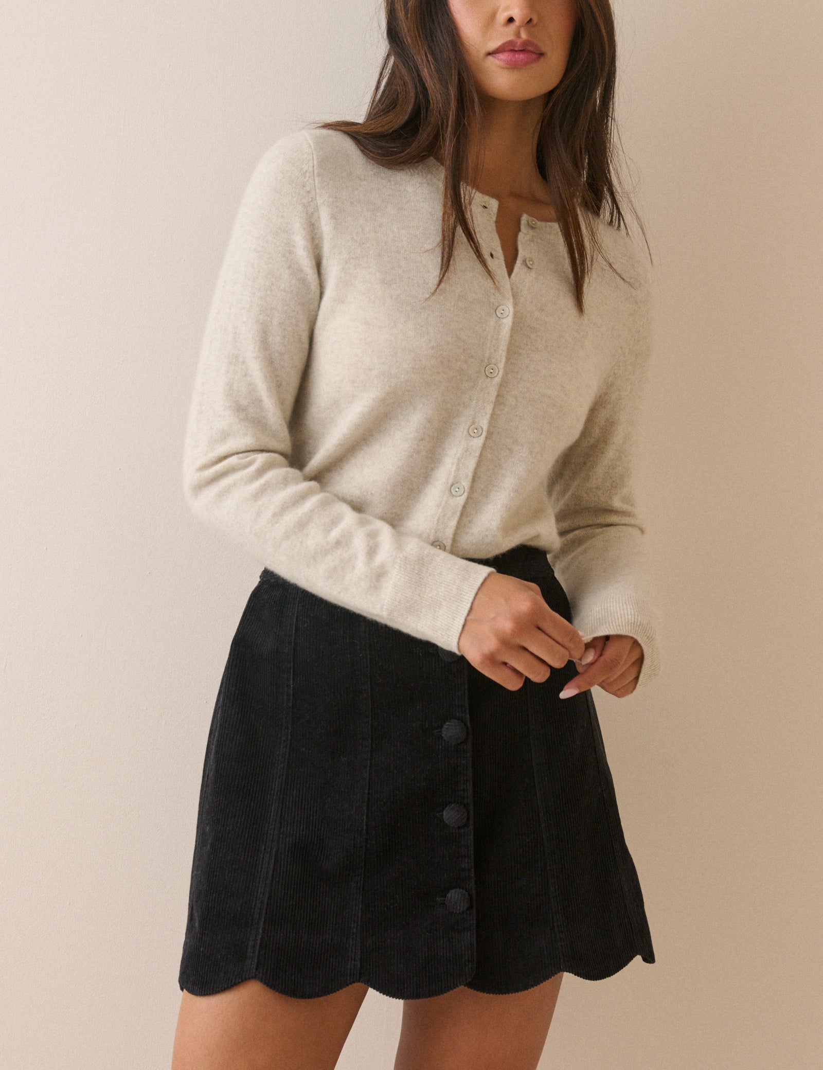 Women's Skirt - Black Cord Scallop Trim Mini - product view 1