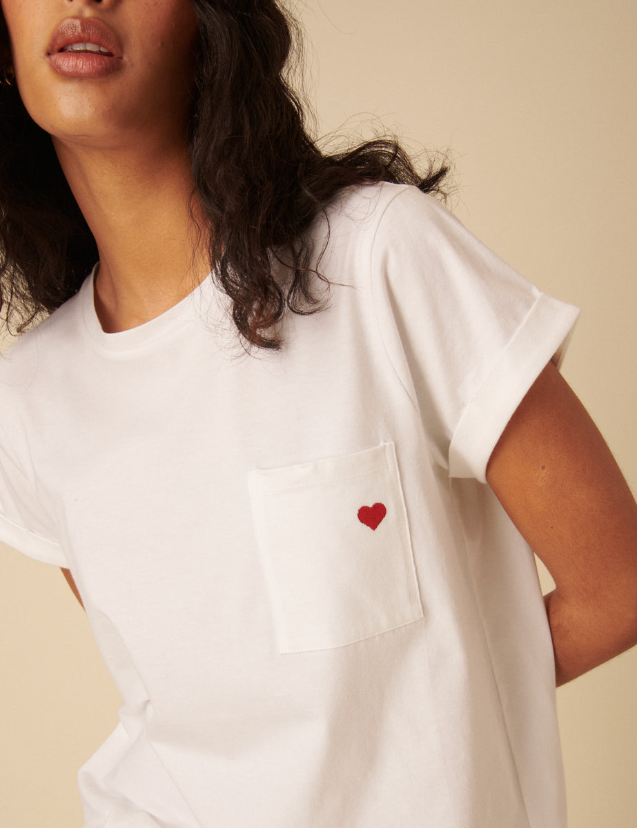 Women's T-Shirt - White Heart Embroidered - product view 1