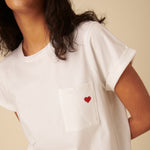 Women's T-Shirt - White Heart Embroidered - product view 1