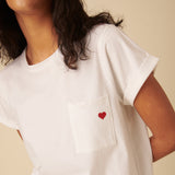 Women's T-Shirt - White Heart Embroidered - product view 1