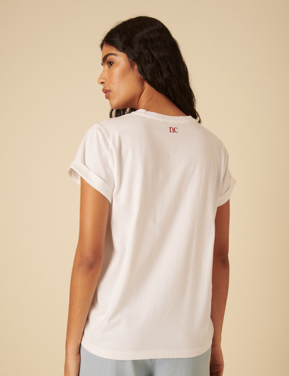 Women's T-Shirt - White Heart Embroidered - product view 4