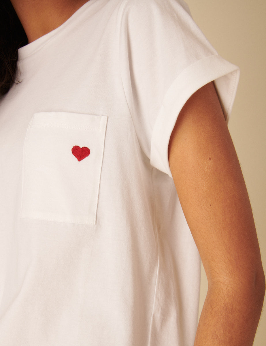 Women's T-Shirt - White Heart Embroidered - product view 3