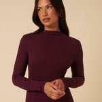 Women's Top - Burgundy Ribbed High Neck Long Sleeve - product view 3