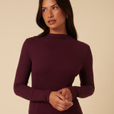 Women's Top - Burgundy Ribbed High Neck Long Sleeve - product view 3