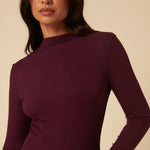 Women's Top - Burgundy Ribbed High Neck Long Sleeve - product view 2