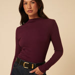 Women's Top - Burgundy Ribbed High Neck Long Sleeve - product view 4