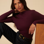 Women's Top - Burgundy Ribbed High Neck Long Sleeve - product view 1