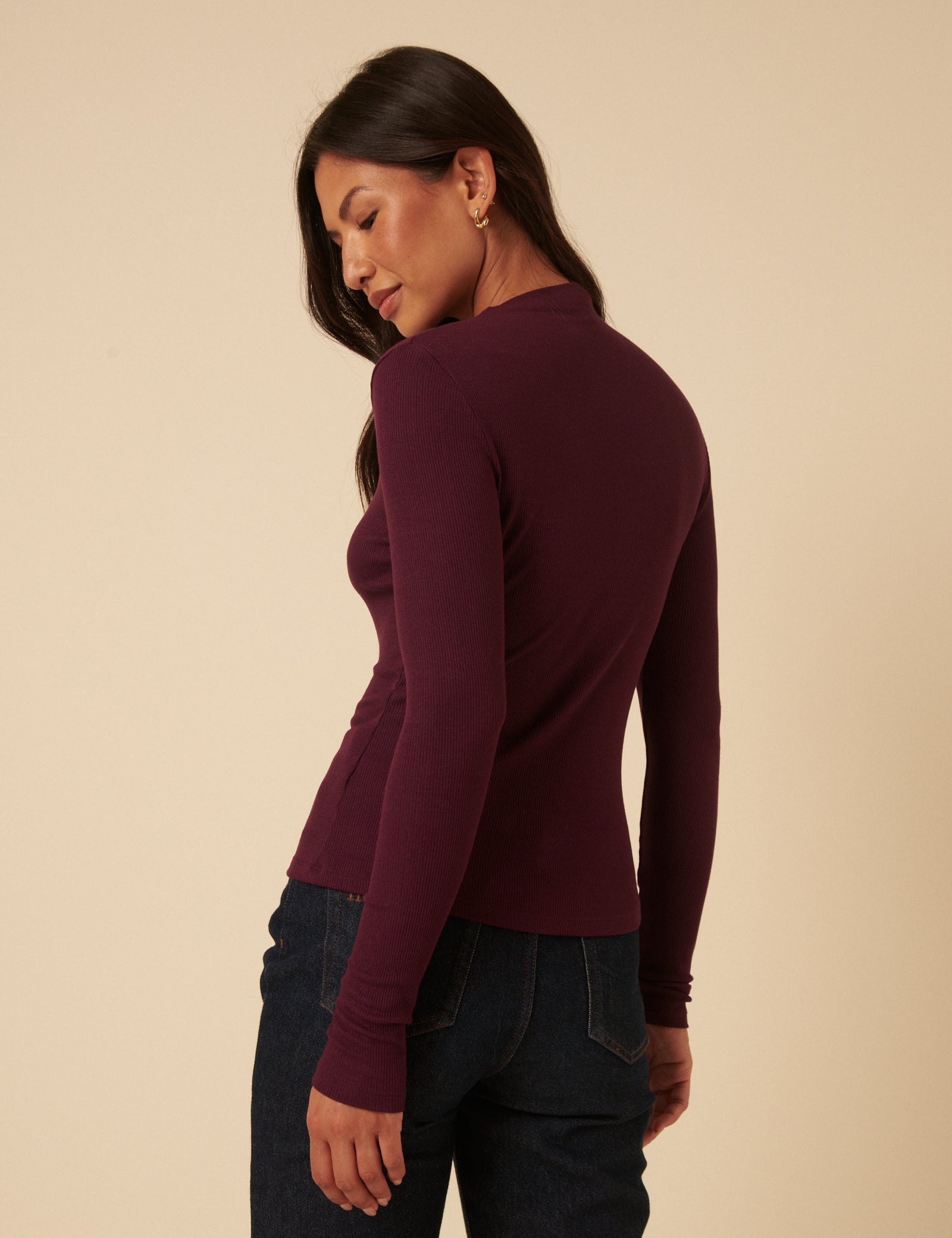 Women's Top - Burgundy Ribbed High Neck Long Sleeve - product view 5