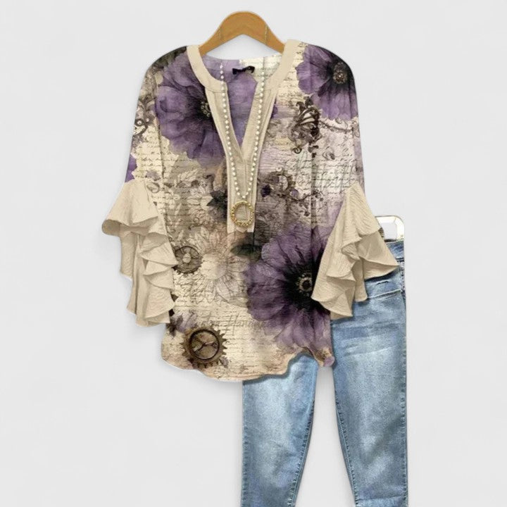 Women's Blouse - Ruffle Sleeve Floral - Althea - product view 10
