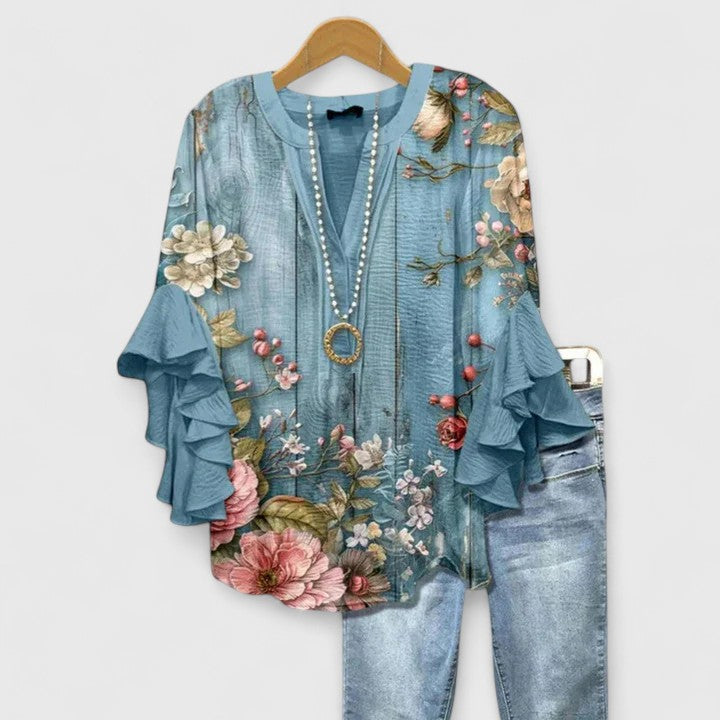 Women's Blouse - Ruffle Sleeve Floral - Althea - product view 6
