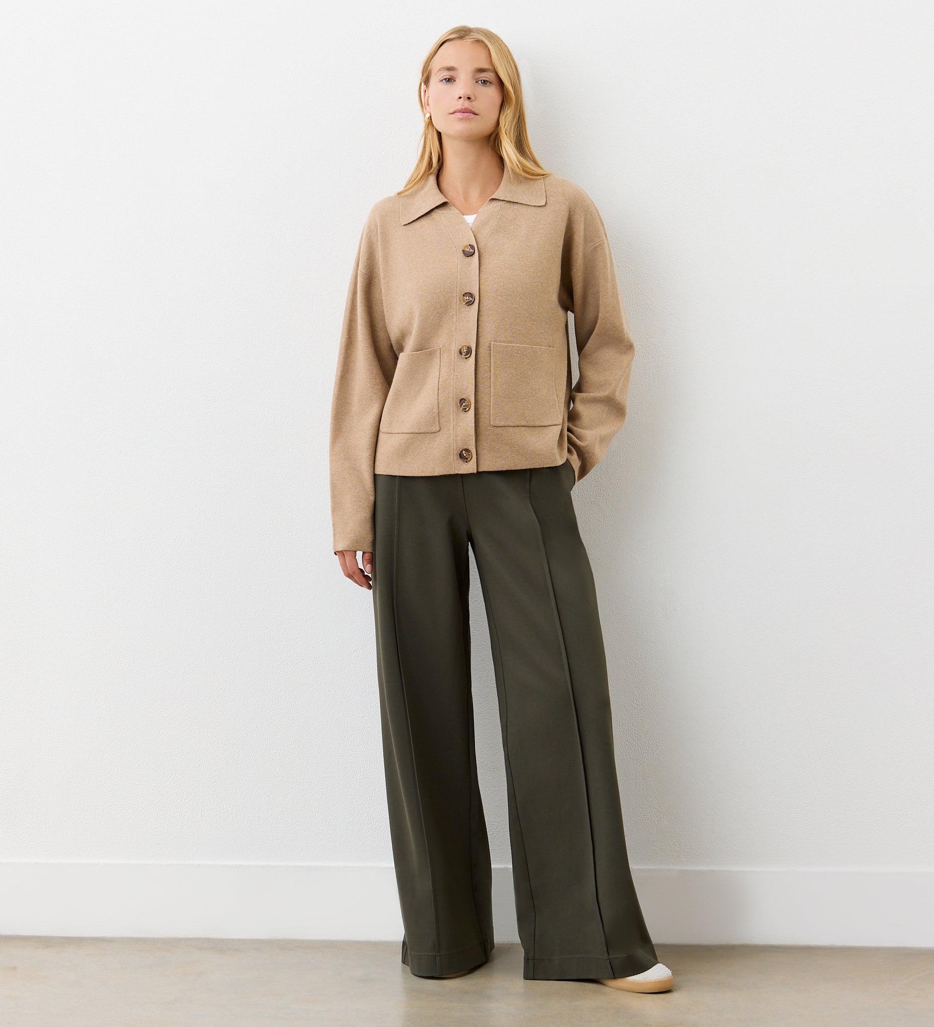 Women's Cardigan - Beige Button Front - Raegan - product view 2