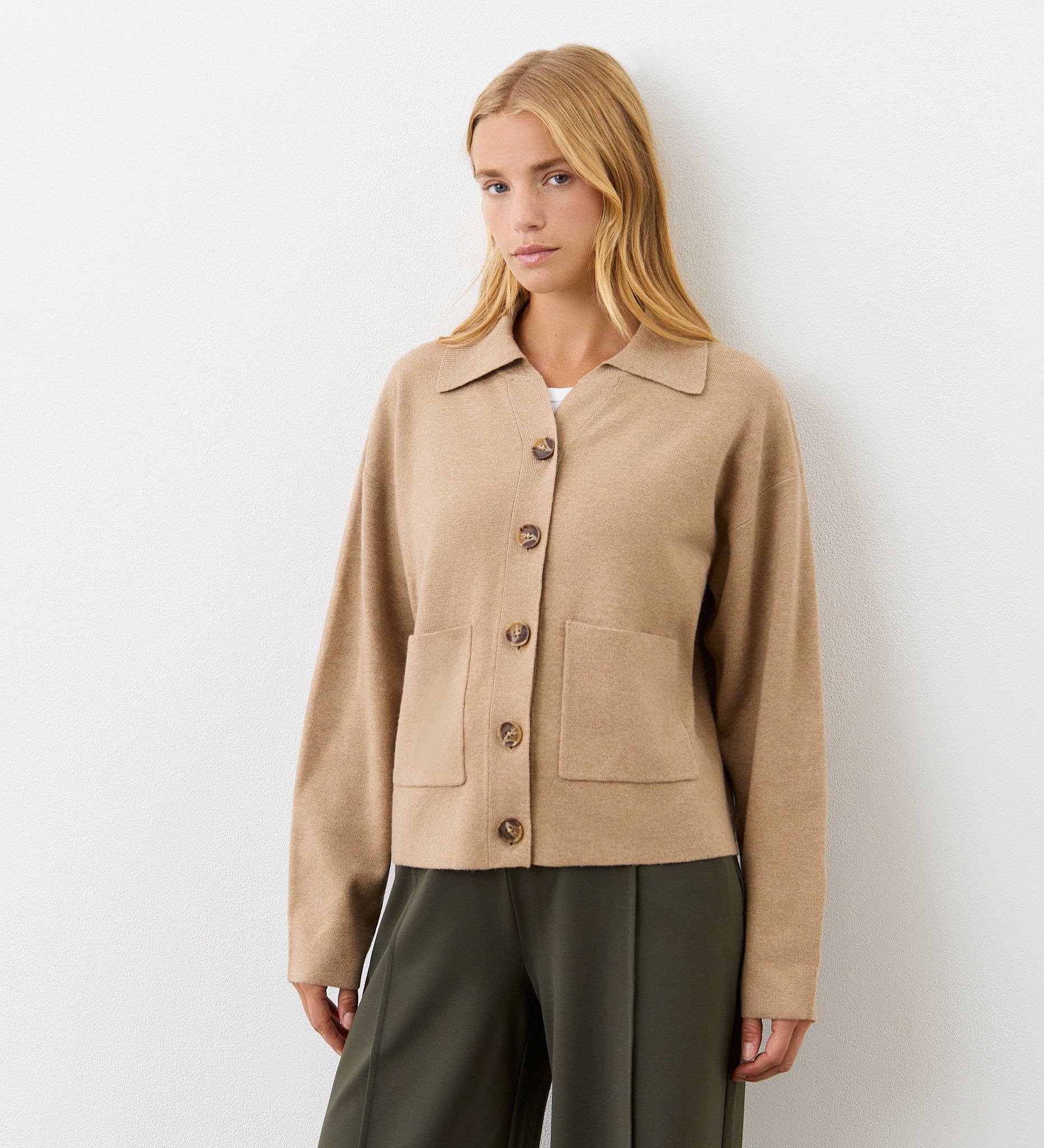 Women's Cardigan - Beige Button Front - Raegan - product view 1