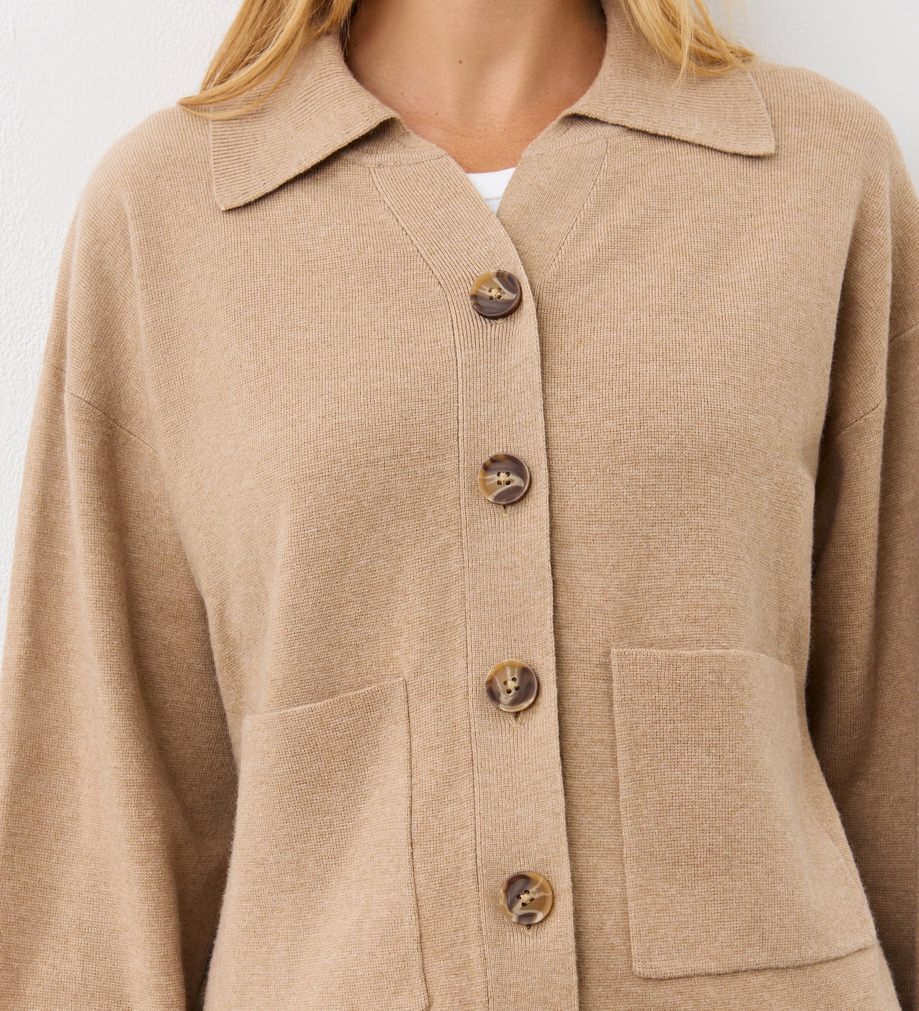 Women's Cardigan - Beige Button Front - Raegan - product view 3