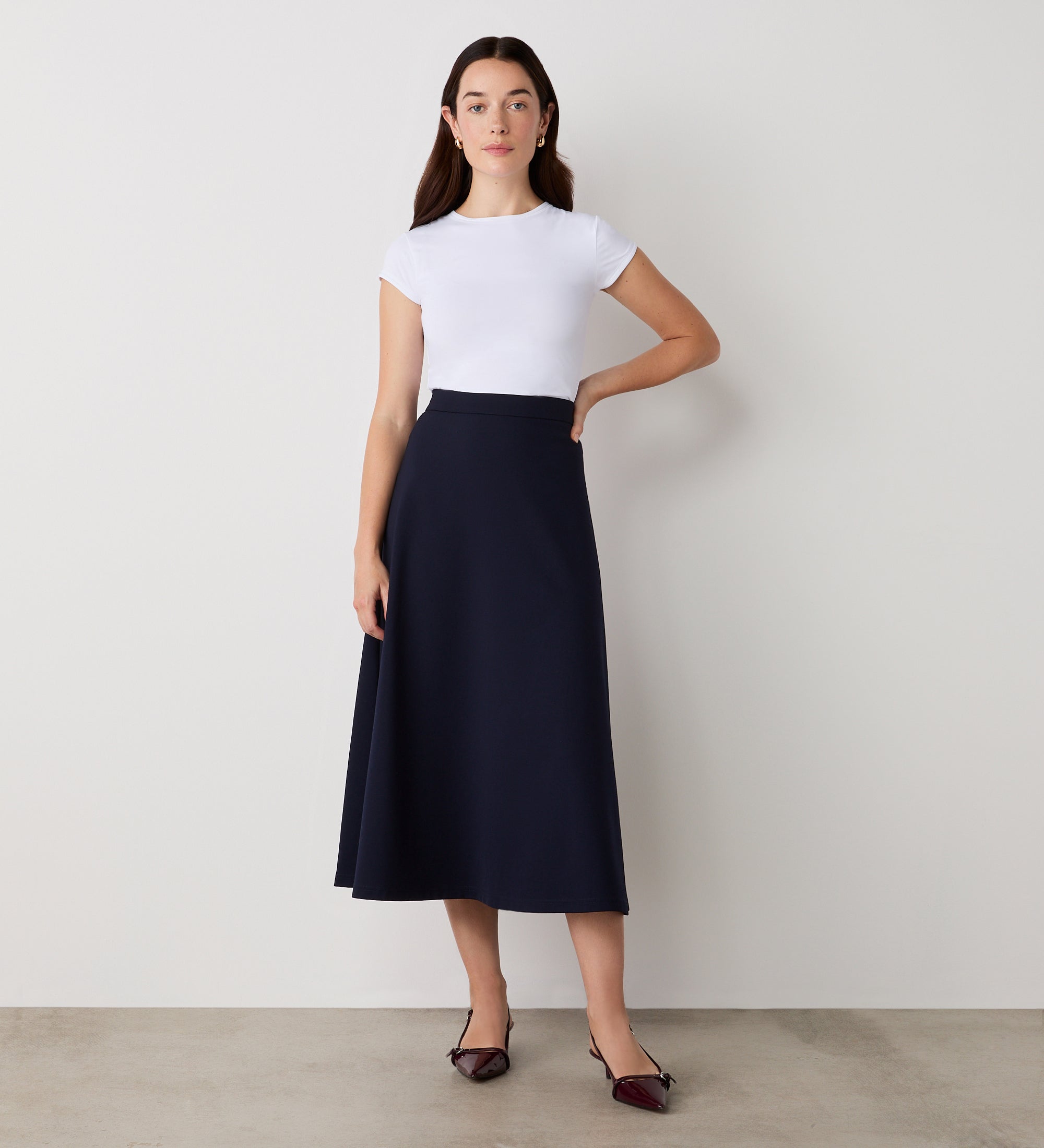 Women's Skirt - Navy Ponte Jersey Midi - Ruth - product view 1