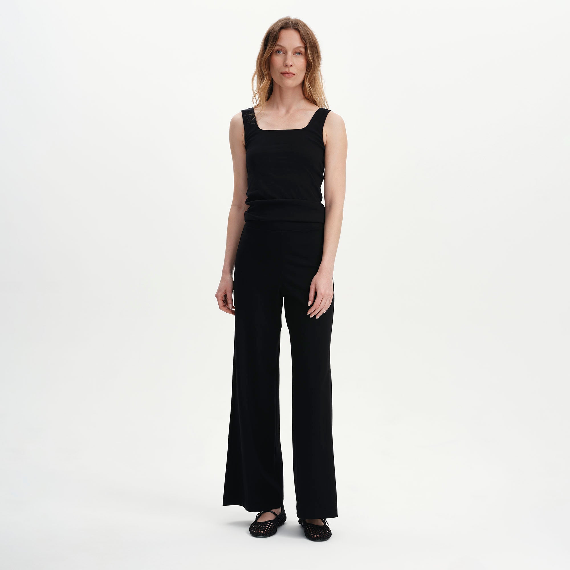 Women's Trousers - Black Ponte Jersey Wide Leg - Reyna - product view 3