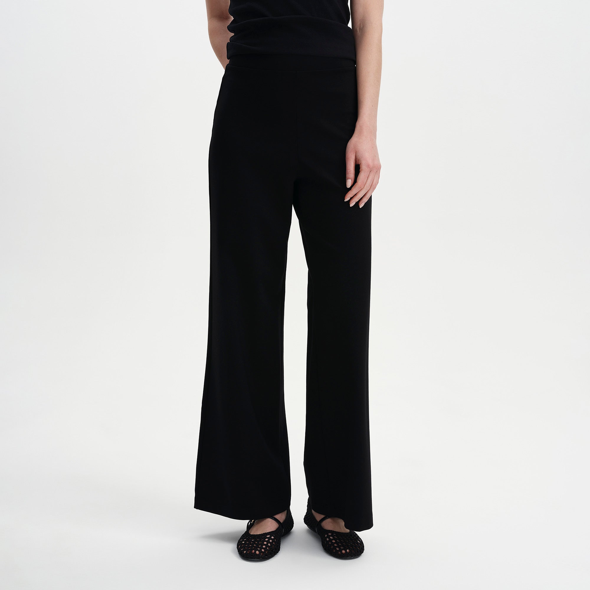 Women's Trousers - Black Ponte Jersey Wide Leg - Reyna - product view 4
