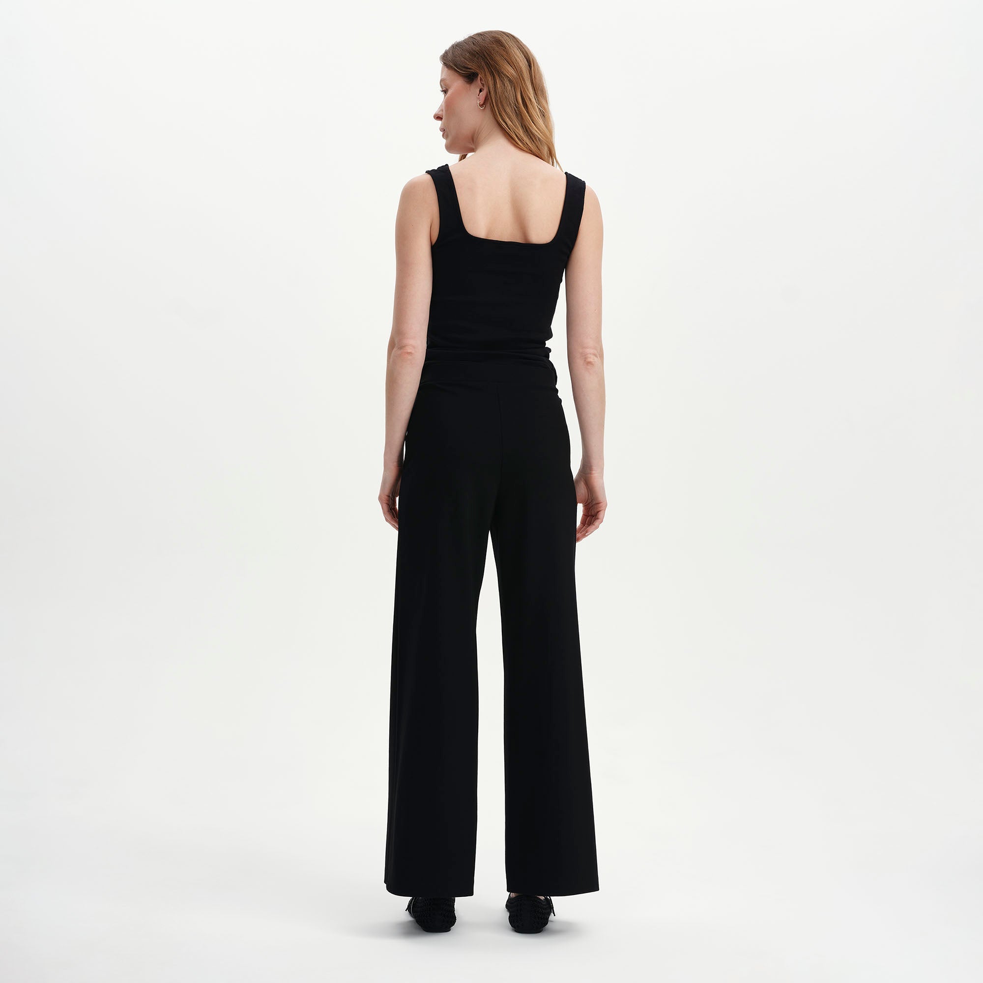 Women's Trousers - Black Ponte Jersey Wide Leg - Reyna - product view 7