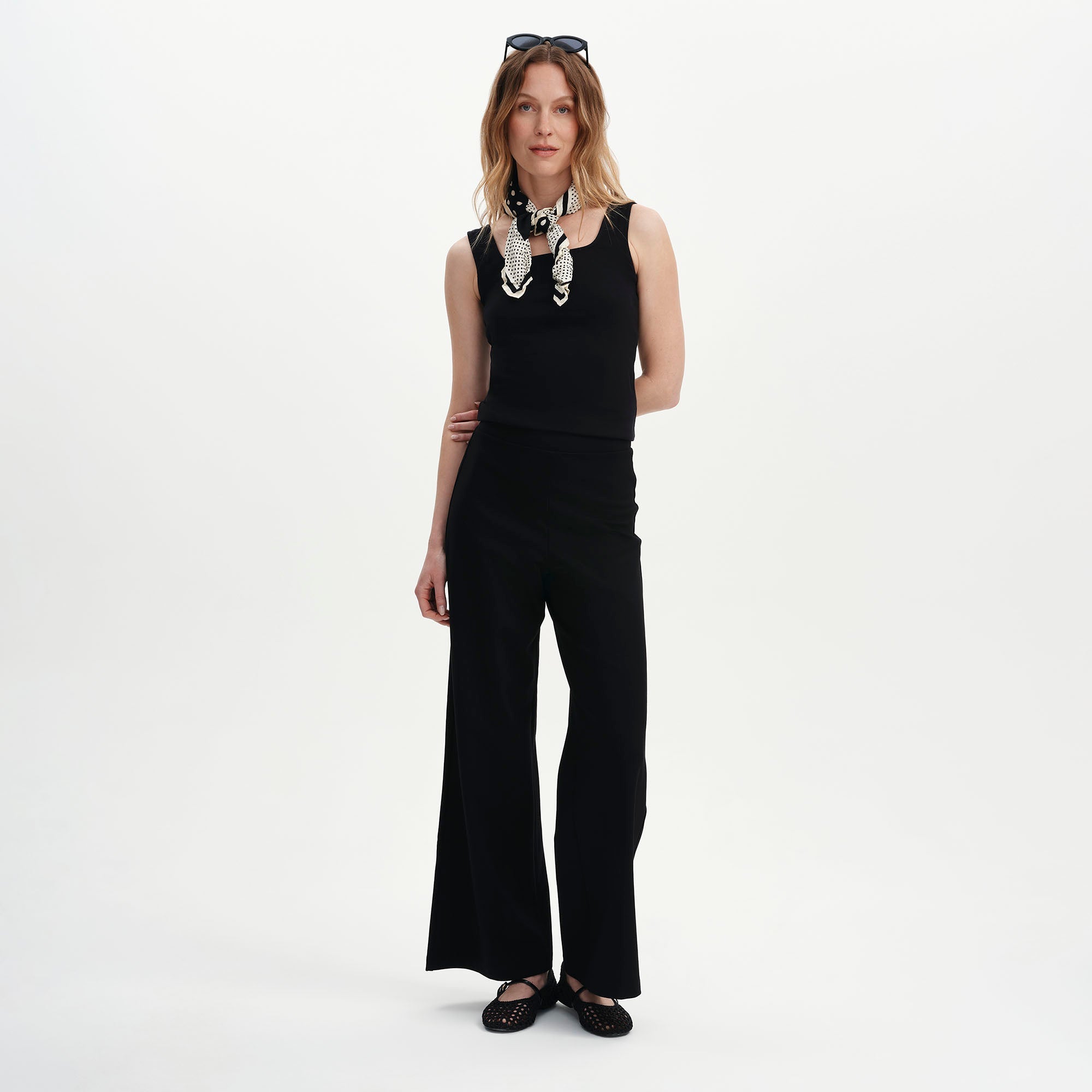 Women's Trousers - Black Ponte Jersey Wide Leg - Reyna - product view 1
