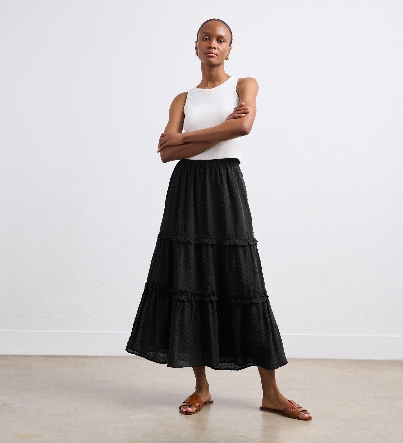 Women's Skirt - Black Tiered Midi - Everley - product view 1