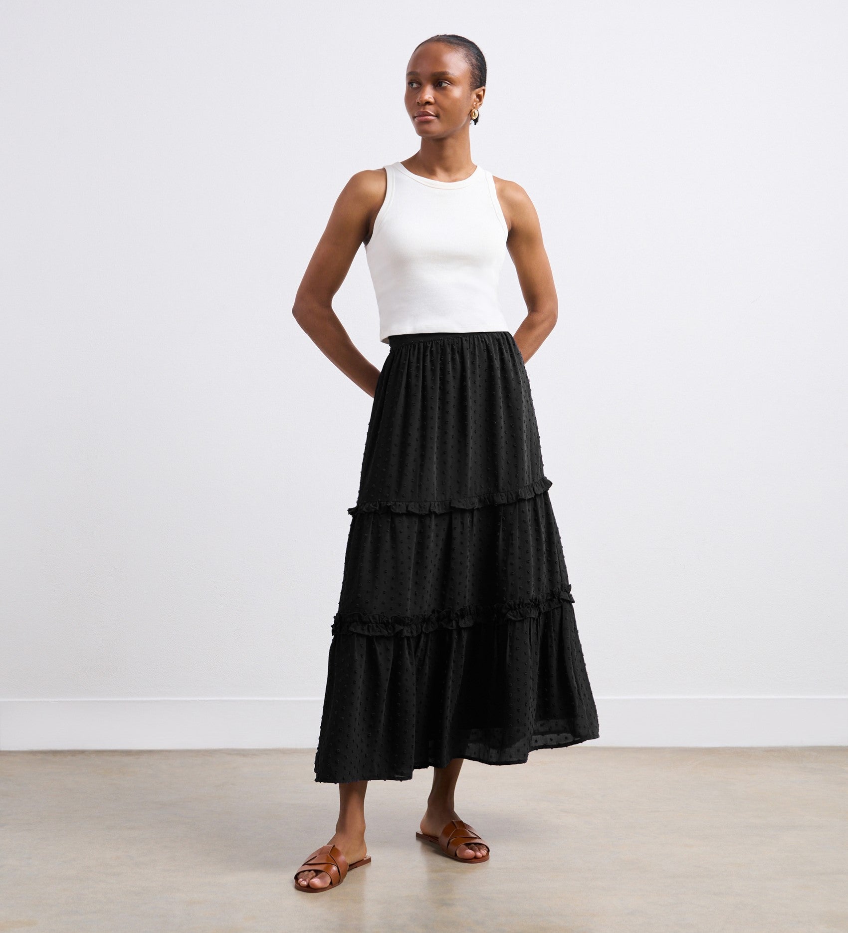 Women's Skirt - Black Tiered Midi - Everley - product view 3