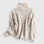 Comfortable Cable Knit Sweatshirt for Women with Turtleneck Long Sleeve Oversized Relaxed Style
