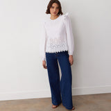 Women's Blouse - White Broderie Anglaise Cotton - Serena - product view 2