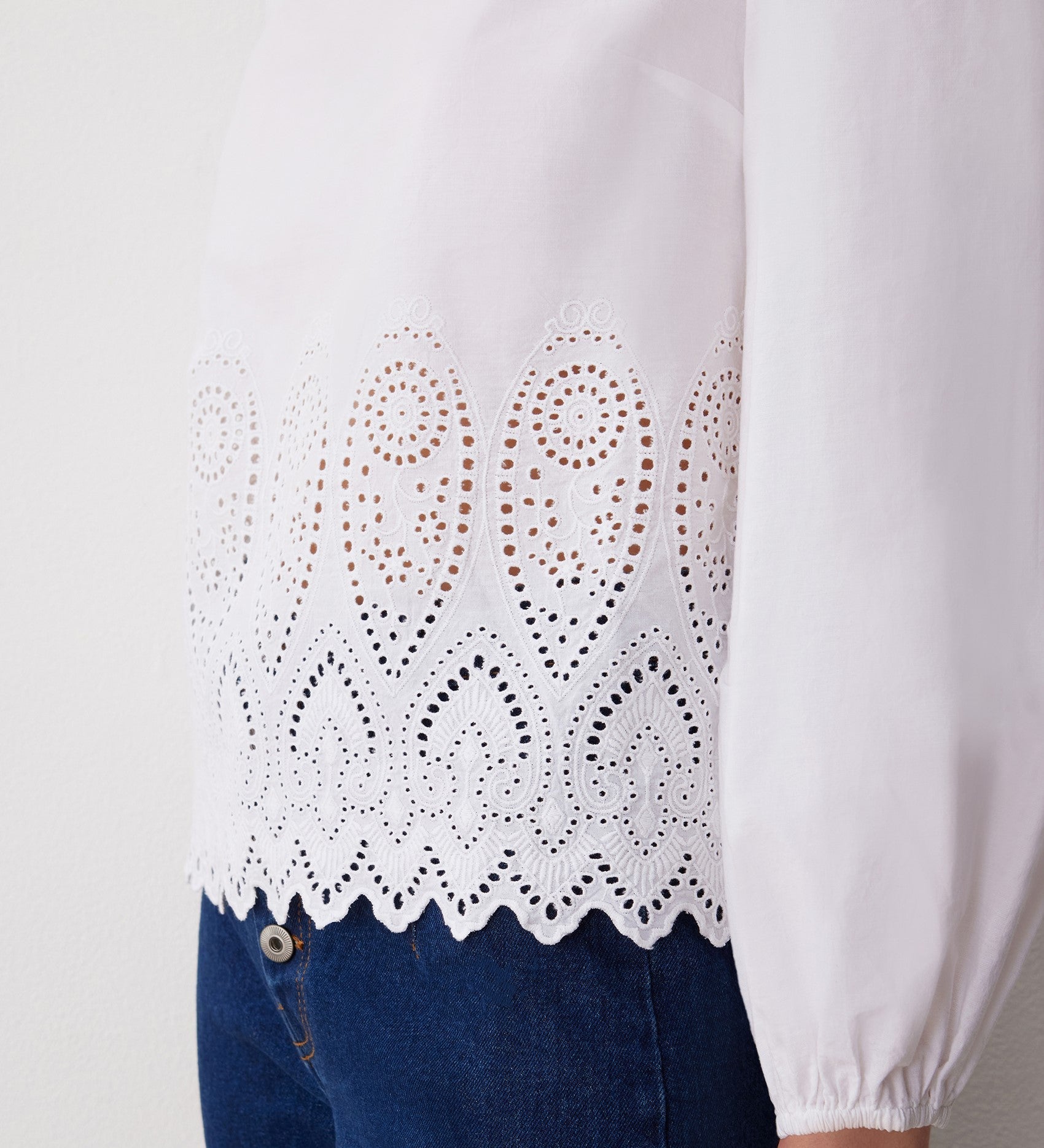 Women's Blouse - White Broderie Anglaise Cotton - Serena - product view 3