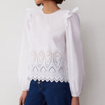 Women's Blouse - White Broderie Anglaise Cotton - Serena - product view 4
