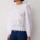 Women's Blouse - White Broderie Anglaise Cotton - Serena - product view 4