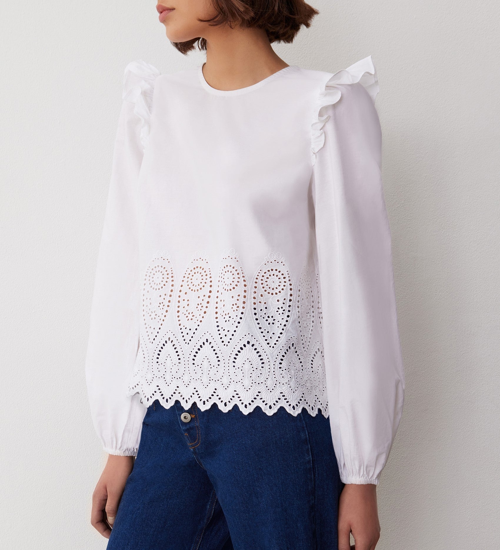 Women's Blouse - White Broderie Anglaise Cotton - Serena - product view 4