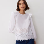 Women's Blouse - White Broderie Anglaise Cotton - Serena - product view 1