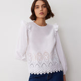 Women's Blouse - White Broderie Anglaise Cotton - Serena - product view 1