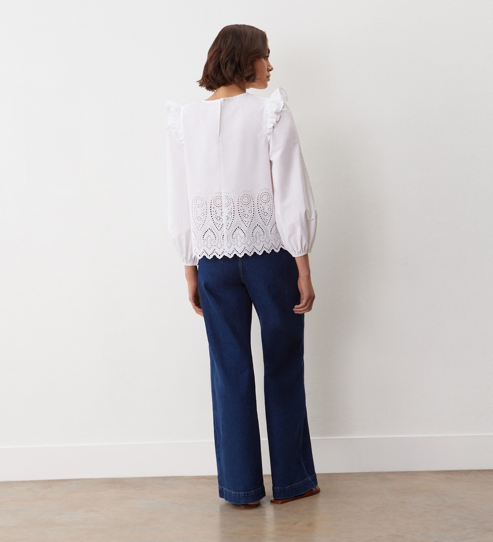 Women's Blouse - White Broderie Anglaise Cotton - Serena - product view 5