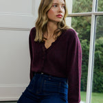 Women's Cardigan - Burgundy Crochet Trim Wool Blend Elodie - product view 1