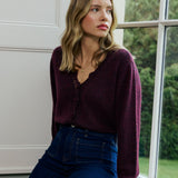 Women's Cardigan - Burgundy Crochet Trim Wool Blend Elodie - product view 1