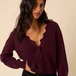 Women's Cardigan - Burgundy Crochet Trim Wool Blend Elodie - product view 3