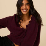 Women's Cardigan - Burgundy Crochet Trim Wool Blend Elodie - product view 7