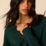 Women's Cardigan - Dark Green Wool Blend Crochet Trim Elodie - product view 1