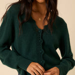 Women's Cardigan - Dark Green Wool Blend Crochet Trim Elodie - product view 3